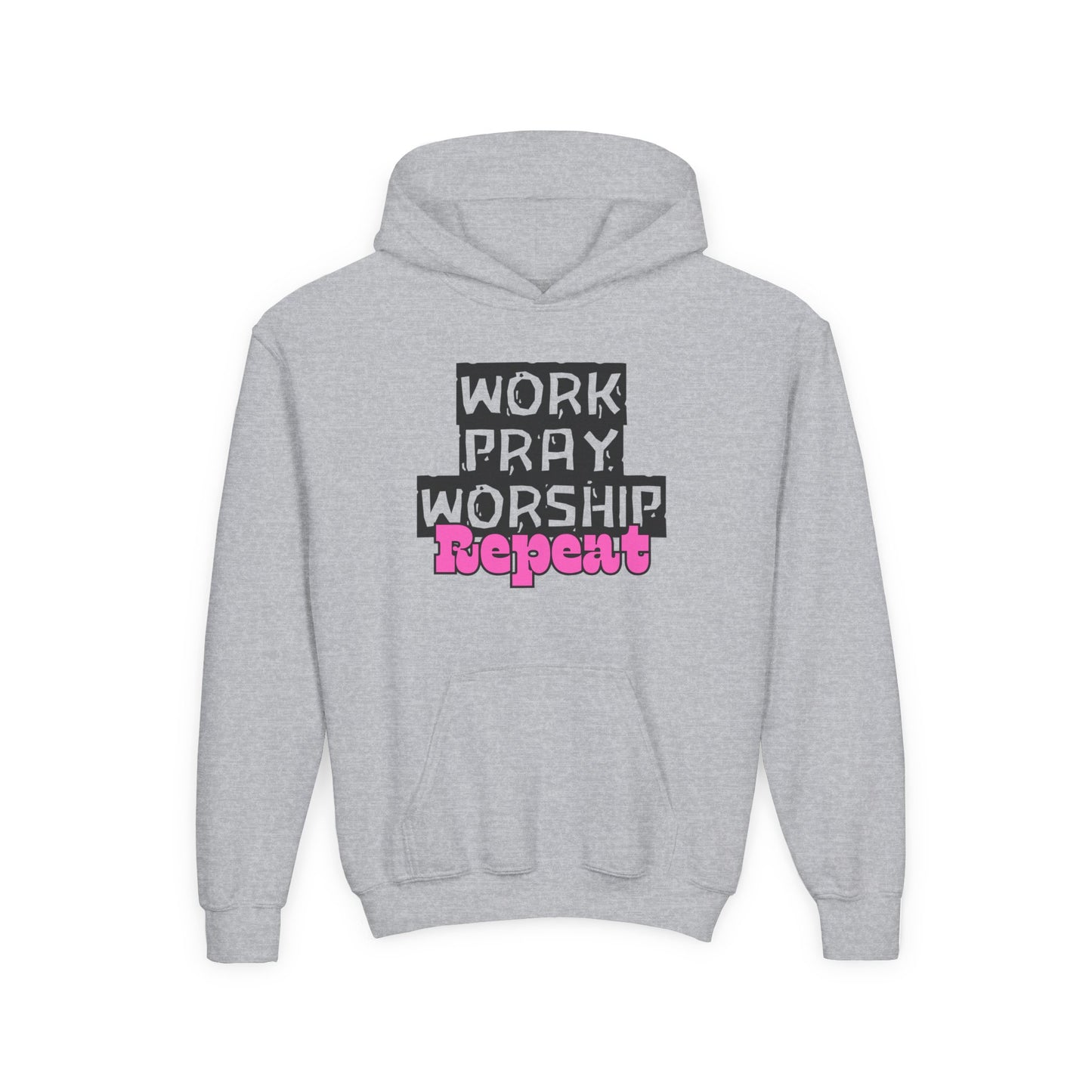 Work-Pray-Worship-Repeat Youth Unisex Heavy Blend Cotton Hoodie