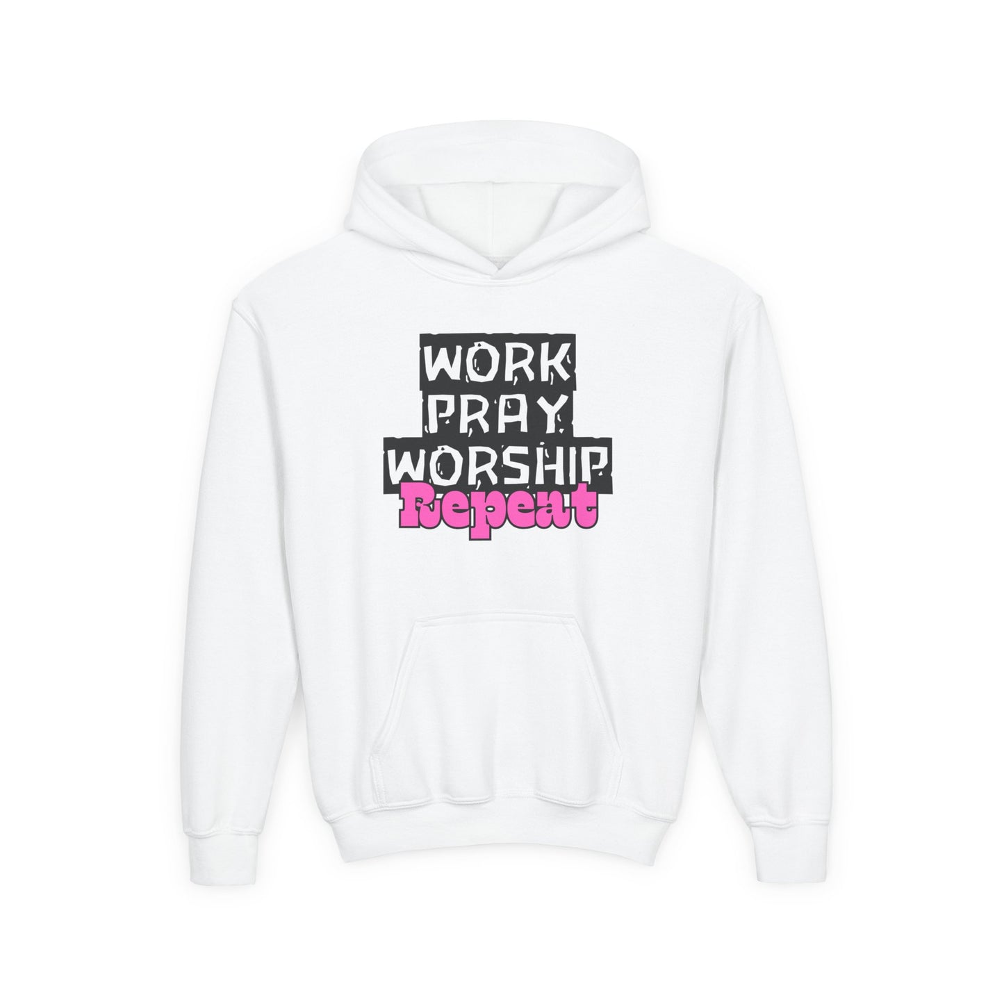 Work-Pray-Worship-Repeat Youth Unisex Heavy Blend Cotton Hoodie
