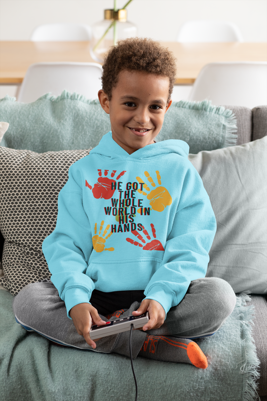 He Got The Whole World In His Hands Youth Hoodie -Youth Heavy Blend Hooded Sweatshirt