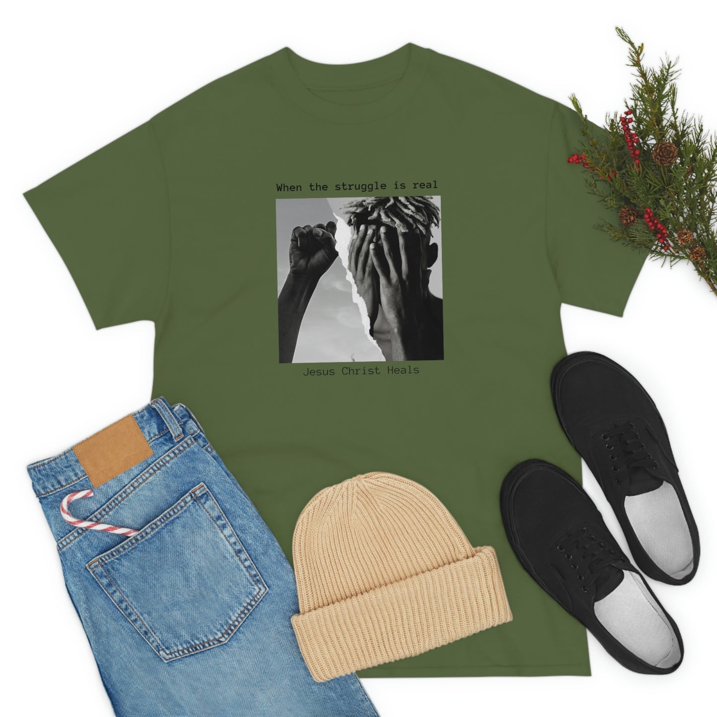 When The Struggle Is real Jesus Christ Heals Adult Unisex Tee -Unisex Heavy Cotton Tee